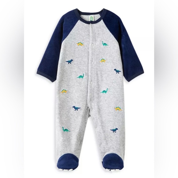 NWT Little Me “Velour Dinos” Snap Footed One-Piece, Size 6M - Picture 1 of 6